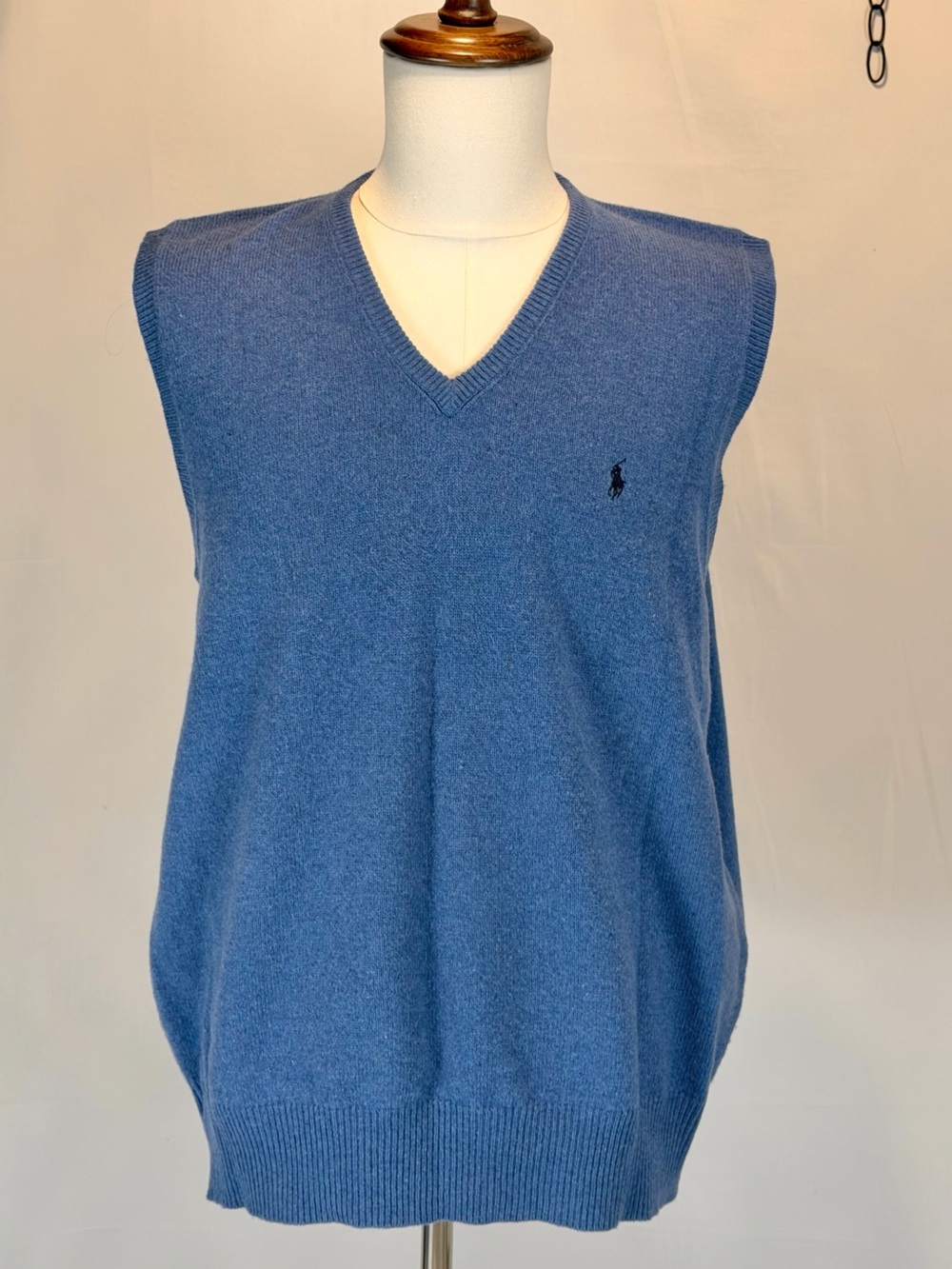 VINTAGE Polo Ralph Lauren sweater vest sleeveless v neck lambswool wool blue 90s - Picture 5 of 8
